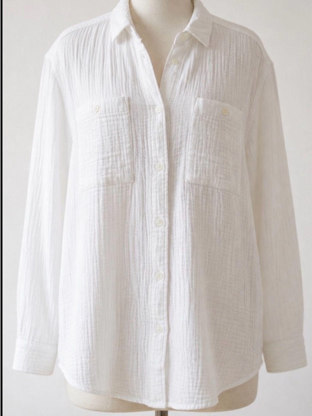 Gap Crinkle Gauze Button Down Shirt White Oversized Cotton NWOT L - Picture 2 of 6